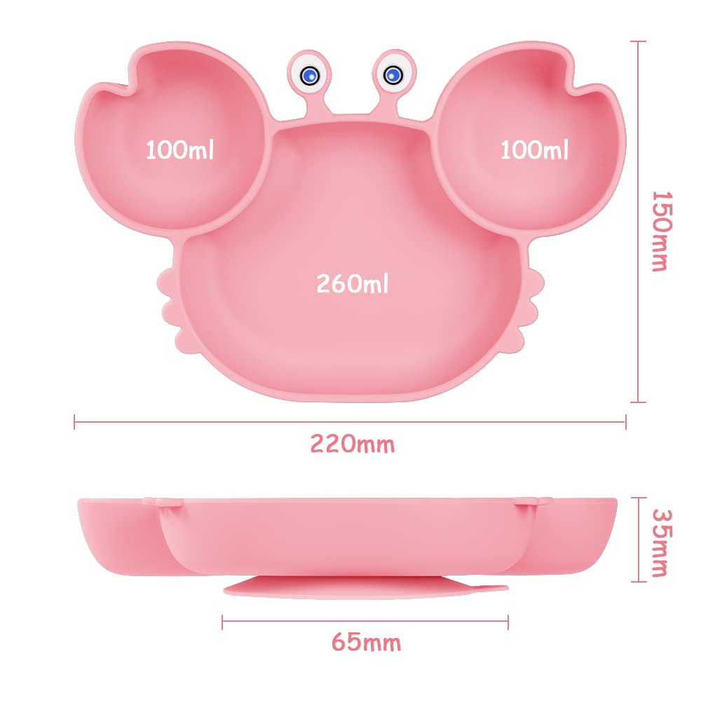 Thumbnail 1 de Vicloon Baby Teller aus Silikon mit Saugnäpfen – rutschfest, BPA-frei und spülmaschinenfest (rosa-Krabbe)