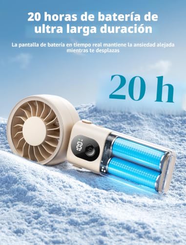 Detalle 2 de Aecooly Mini Ventilador de Mano Portátil Recargable USB 20H, 5 Velocidades y Pantalla Digital