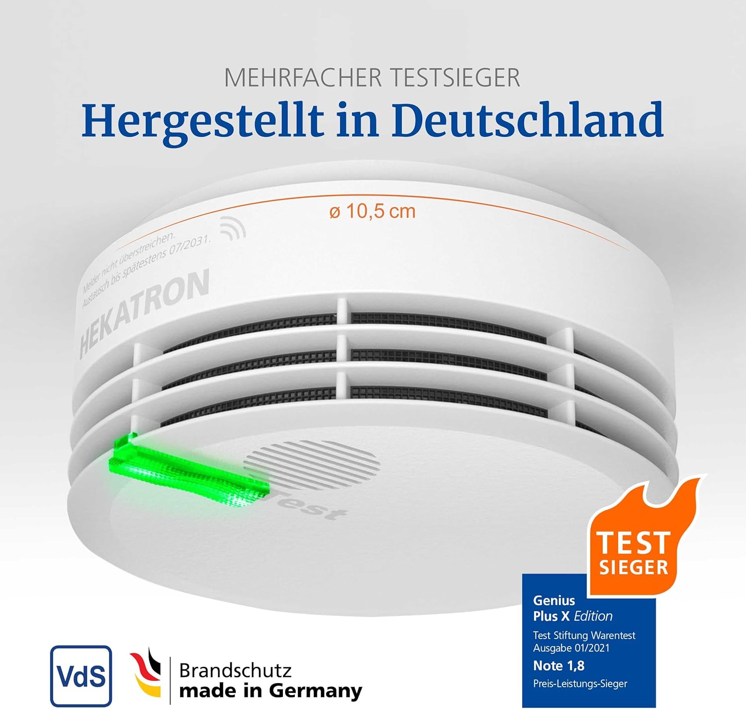 Detalle de Hekatron Genius Plus Rauchmelder 2er-Set – 10 Jahre Batterie, App-Unterstützung, Made in Germany