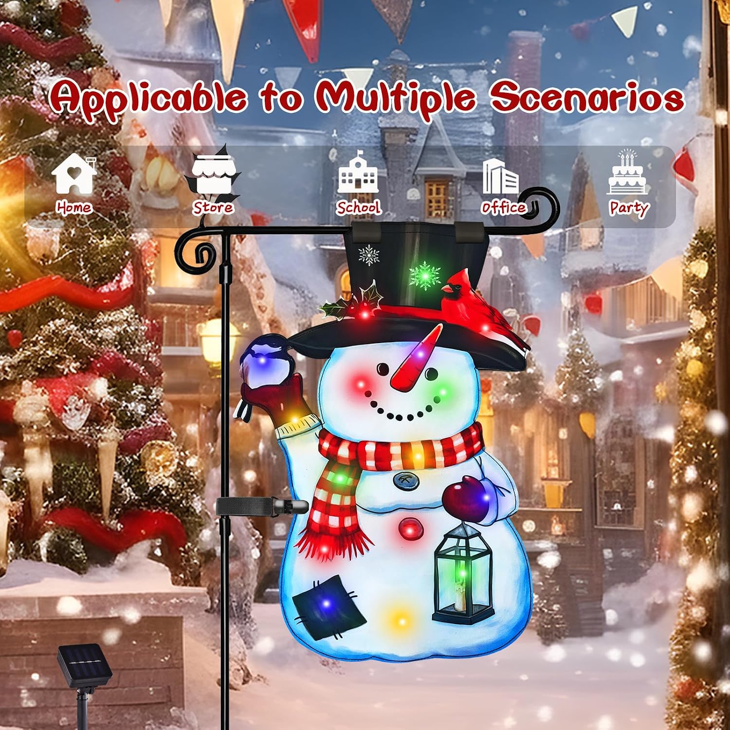 Detalle de amadecohome 01 Lighted Christmas Snowman Garden Flag, Solar LED, 8 Modes