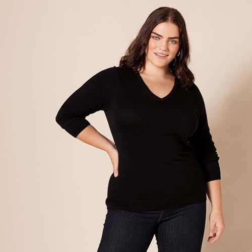 Thumbnail 5 de Amazon Essentials Pull Léger Coupe Classique à Col en V – Femme, Noir, Taille L