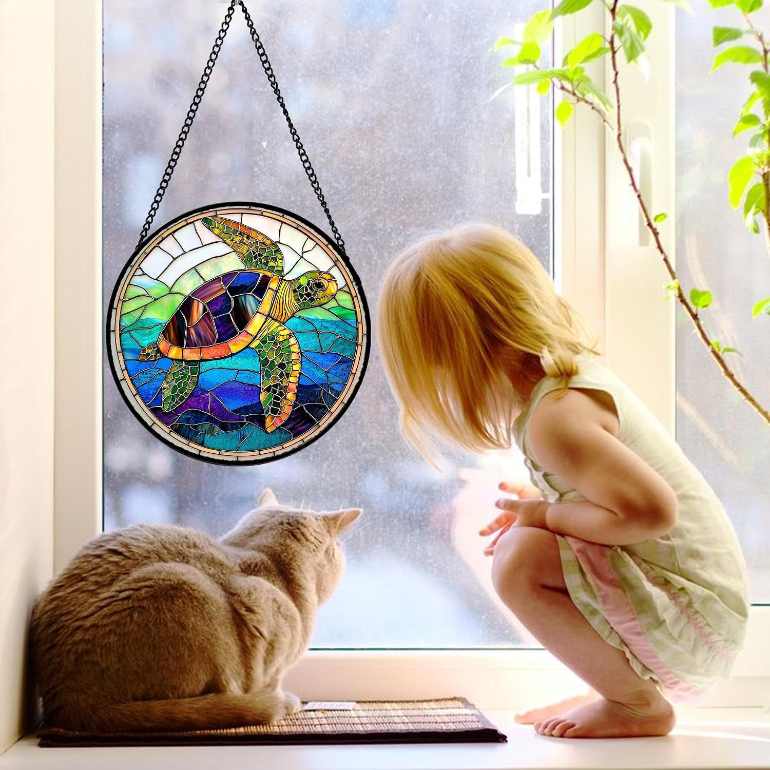 Detalle de Sea Turtle Stained Glass Suncatcher 9.8-Inch