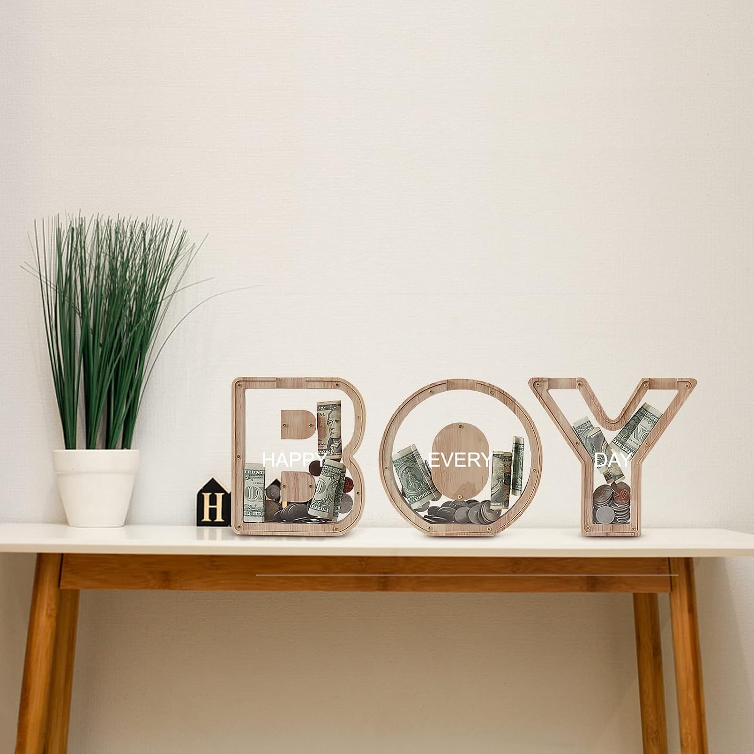 Detalle 1 de DBPBToU Buchstaben-Spardose Holz für Kinder