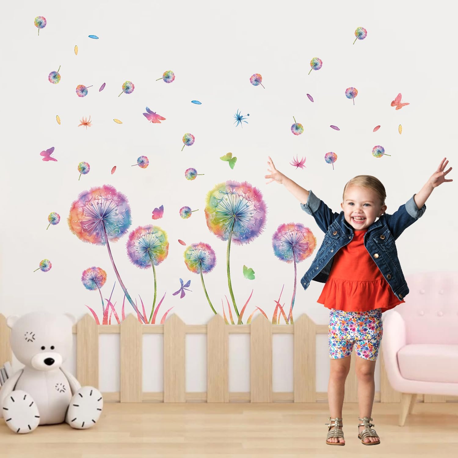 Detalle de KAIRNE Wandtattoo „Pusteblume“ – bunte Blumen- und Schmetterlings-Wandsticker für Kinderzimmer & mehr