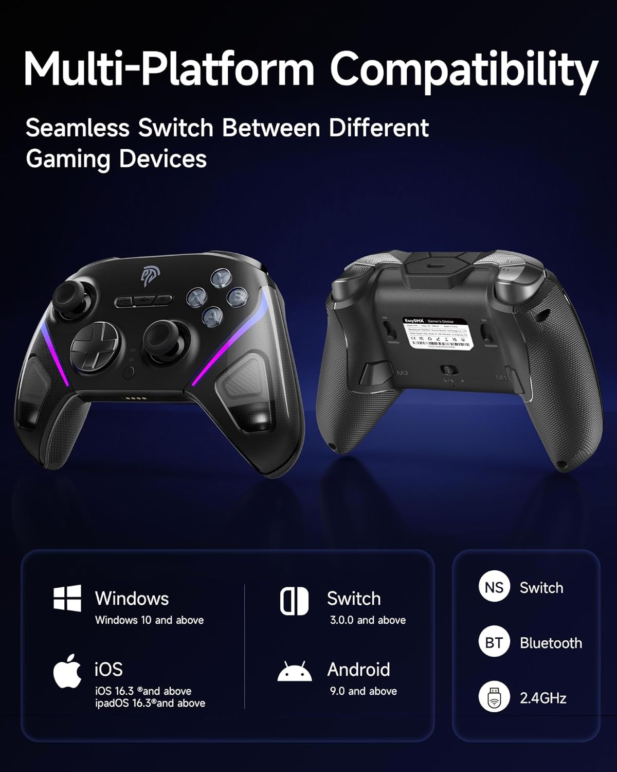 Thumbnail 6 de EasySMX Wireless Game Controller D10 TMR Anti-Drift (1000Hz, RGB, Mechanical) with Charging Dock