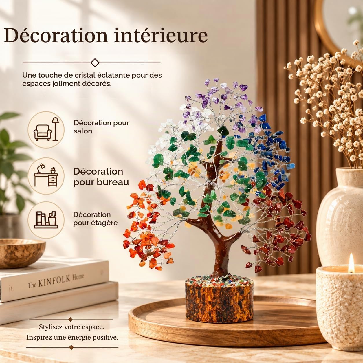 Detalle de Crocon Seven Chakra Gemstone Tree – Feng Shui-decoratie met zeven edelstenen