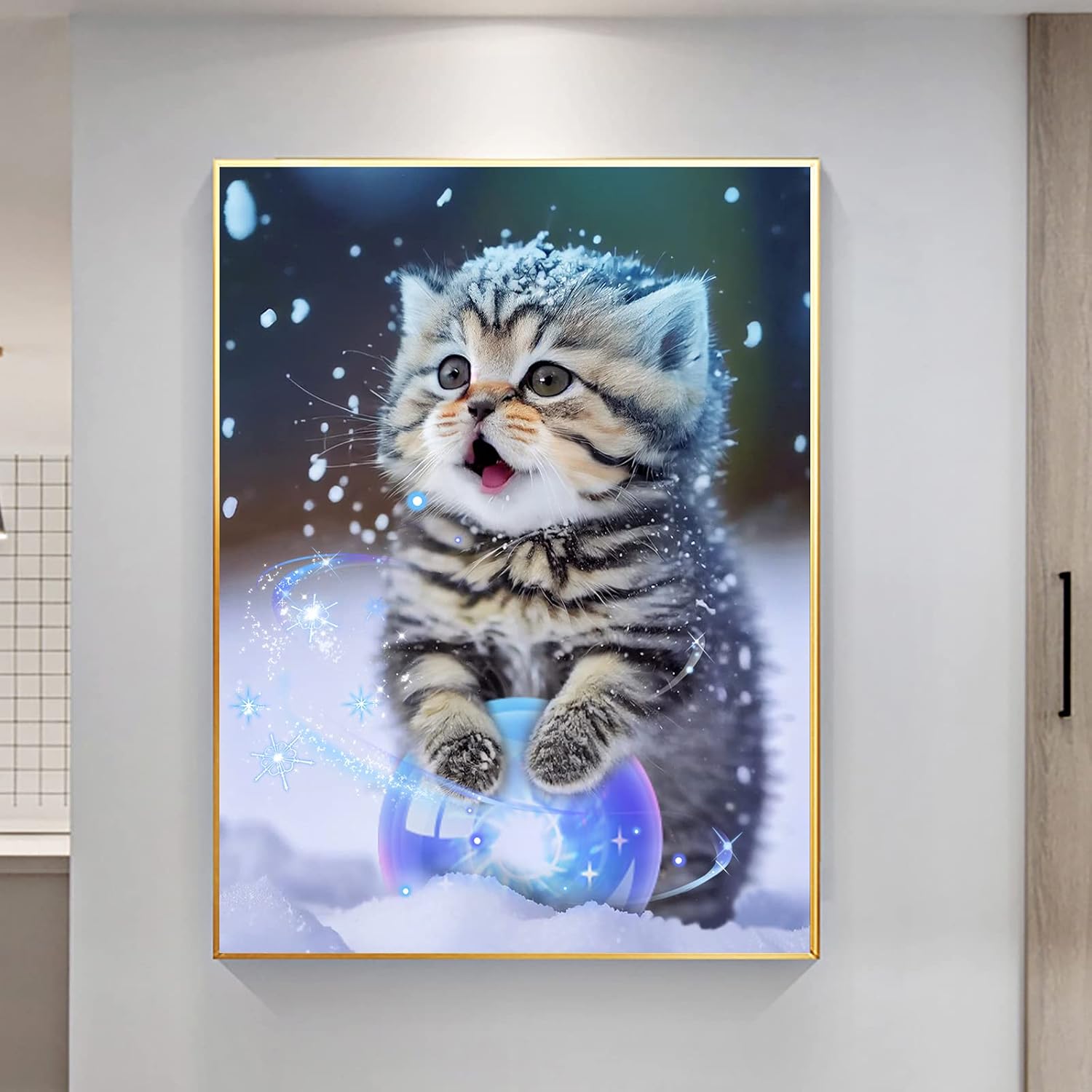Detalle de Diamond Painting Katze im Schnee 5D | DIY Diamant Malerei Kit 30x40 cm