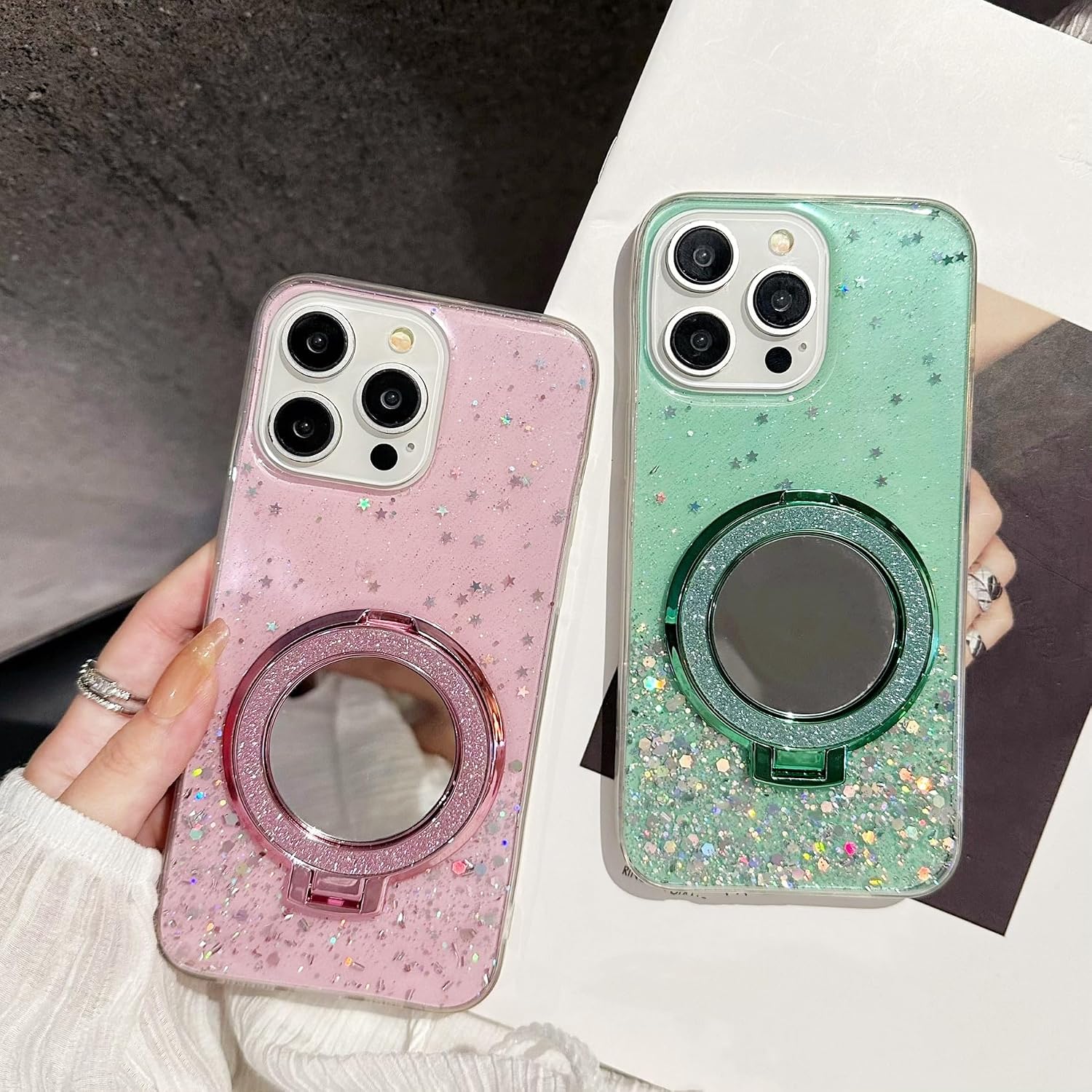 Detalle de SIYOPINPFY Hülle für Xiaomi Redmi A5 4G – transparentes Silikoncase mit Spiegel-Ringständer, Glitter-Akzente und Kameraschutz