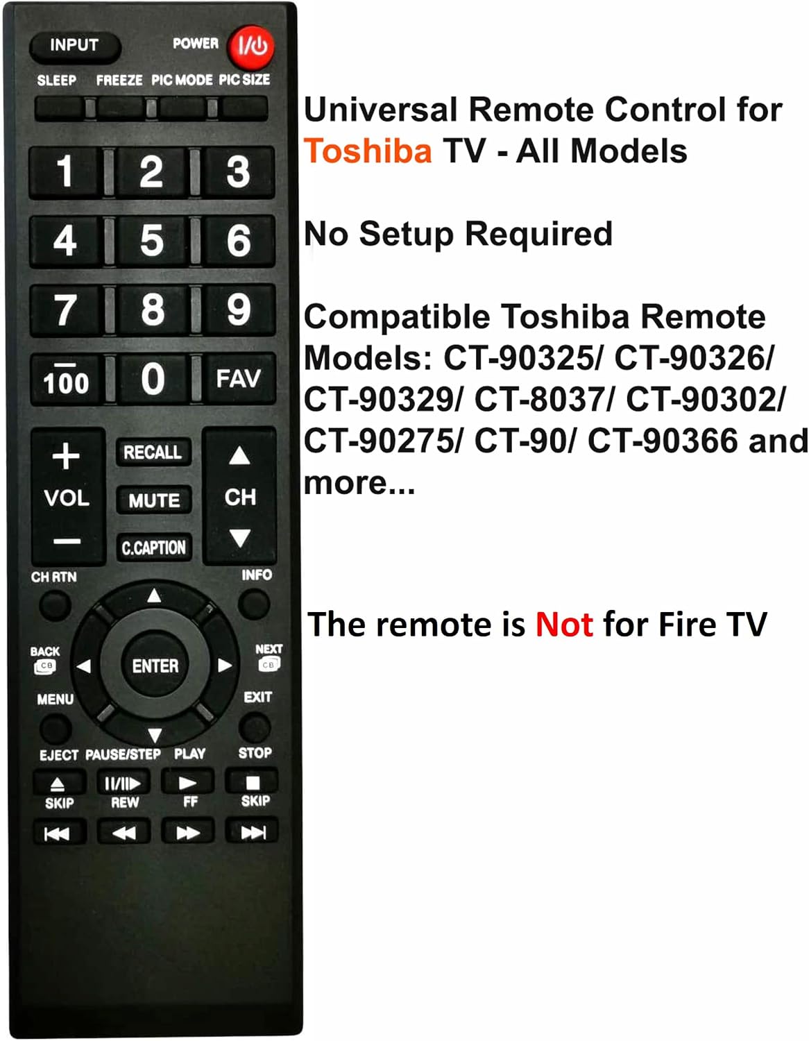 Detalle de Universal Remote Control for Toshiba TV (CT-90325/CT-90326 era) – All-Toshiba LCD/LED HDTVs