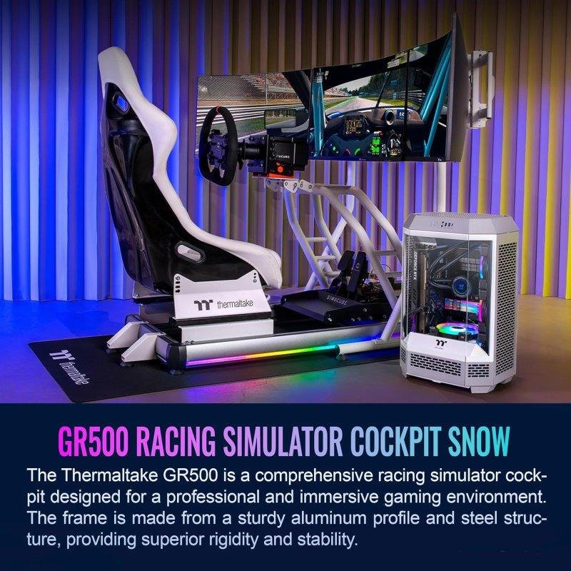 Detalle de Silla gaming Thermaltake GR500 Snow: ergonómica, resistente y RGB para simracing