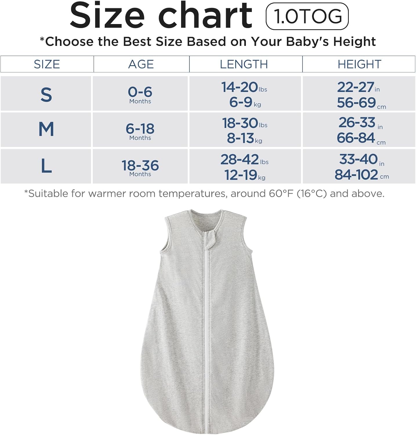 Thumbnail 5 de Duomiaomiao Baby Sleeping Bag 1.0 Tog – 100% Cotton Sleep Sack (Grey) for 6–18 Months