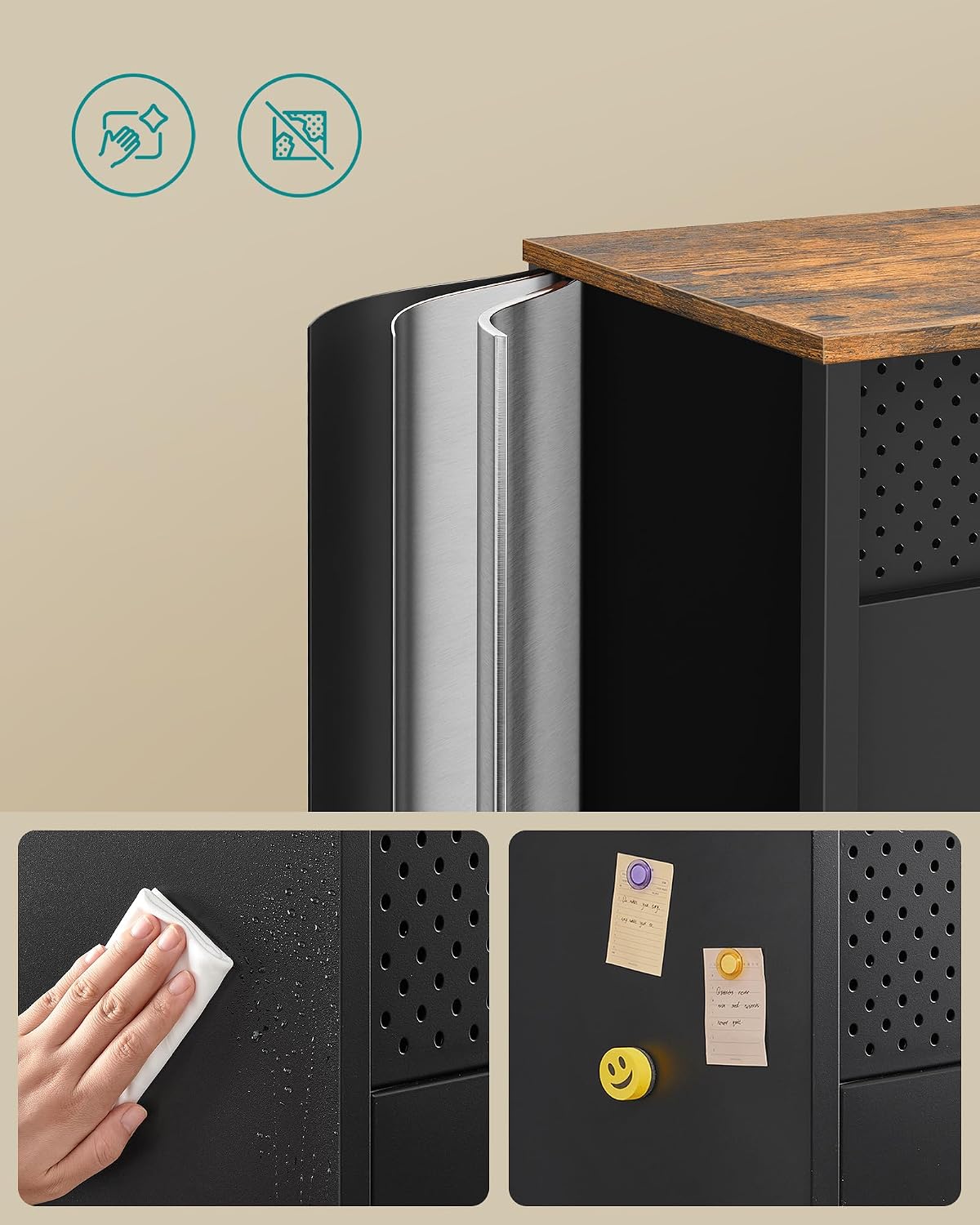 Thumbnail 3 de SONGMICS LSC204B01 Metal Sideboard with Adjustable Shelves, Rustic Brown and Black