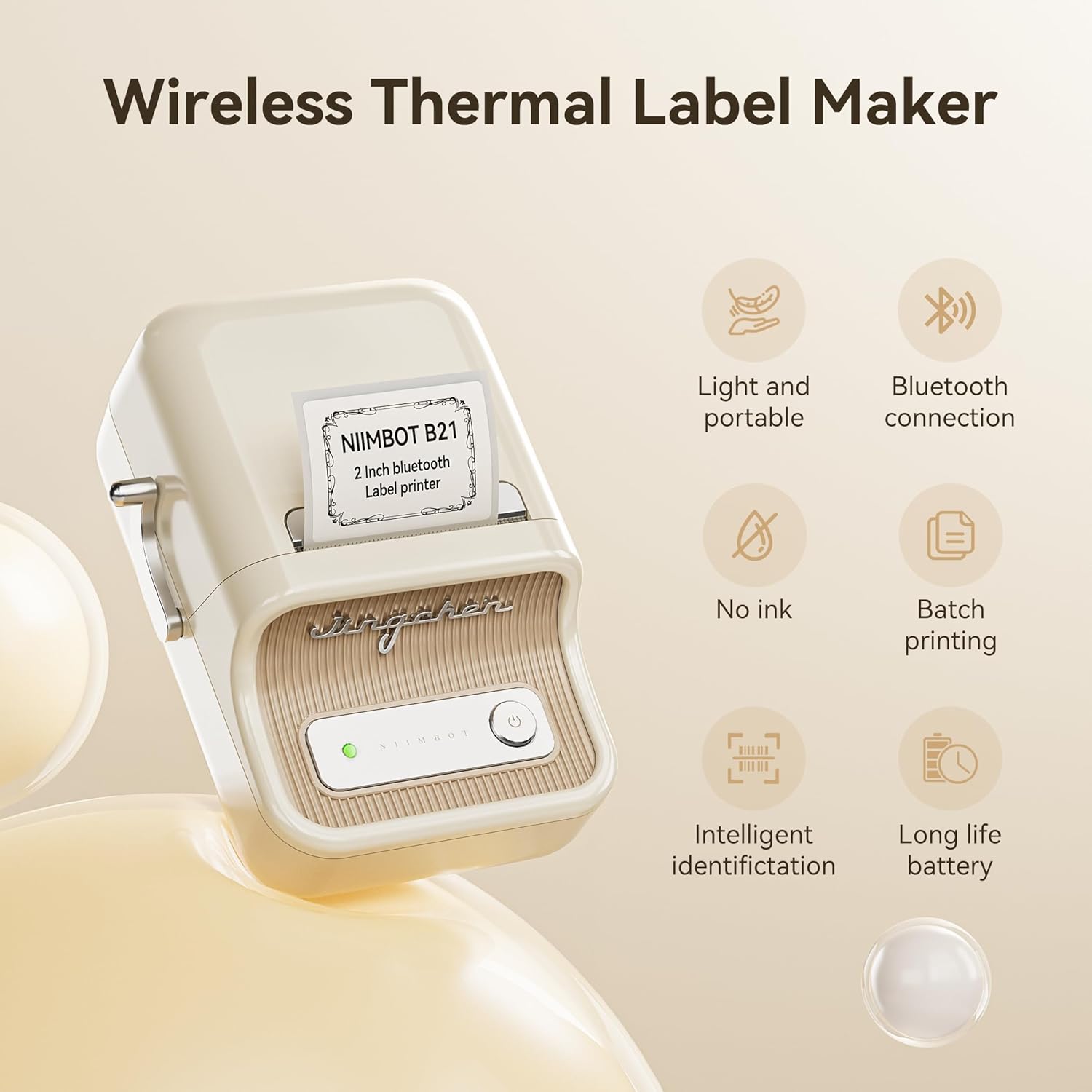 Detalle 2 de NIIMBOT B21 Inkless Bluetooth Label Maker (Milky White) for iOS & Android