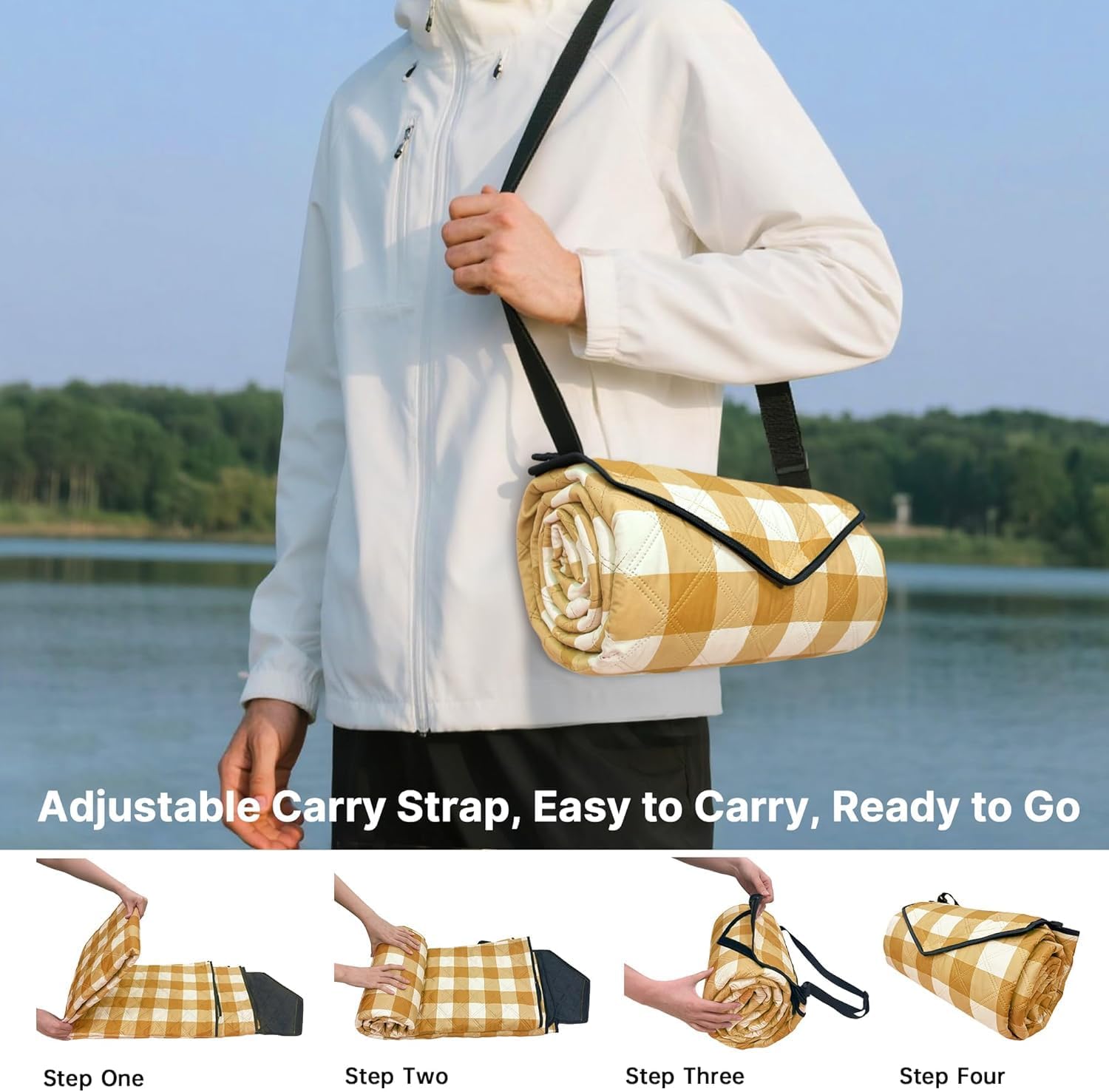 Thumbnail 4 de TigeJoy Extra Large Waterproof Picnic Blanket 80"x118" (Foldable, Sandproof, Gingham)