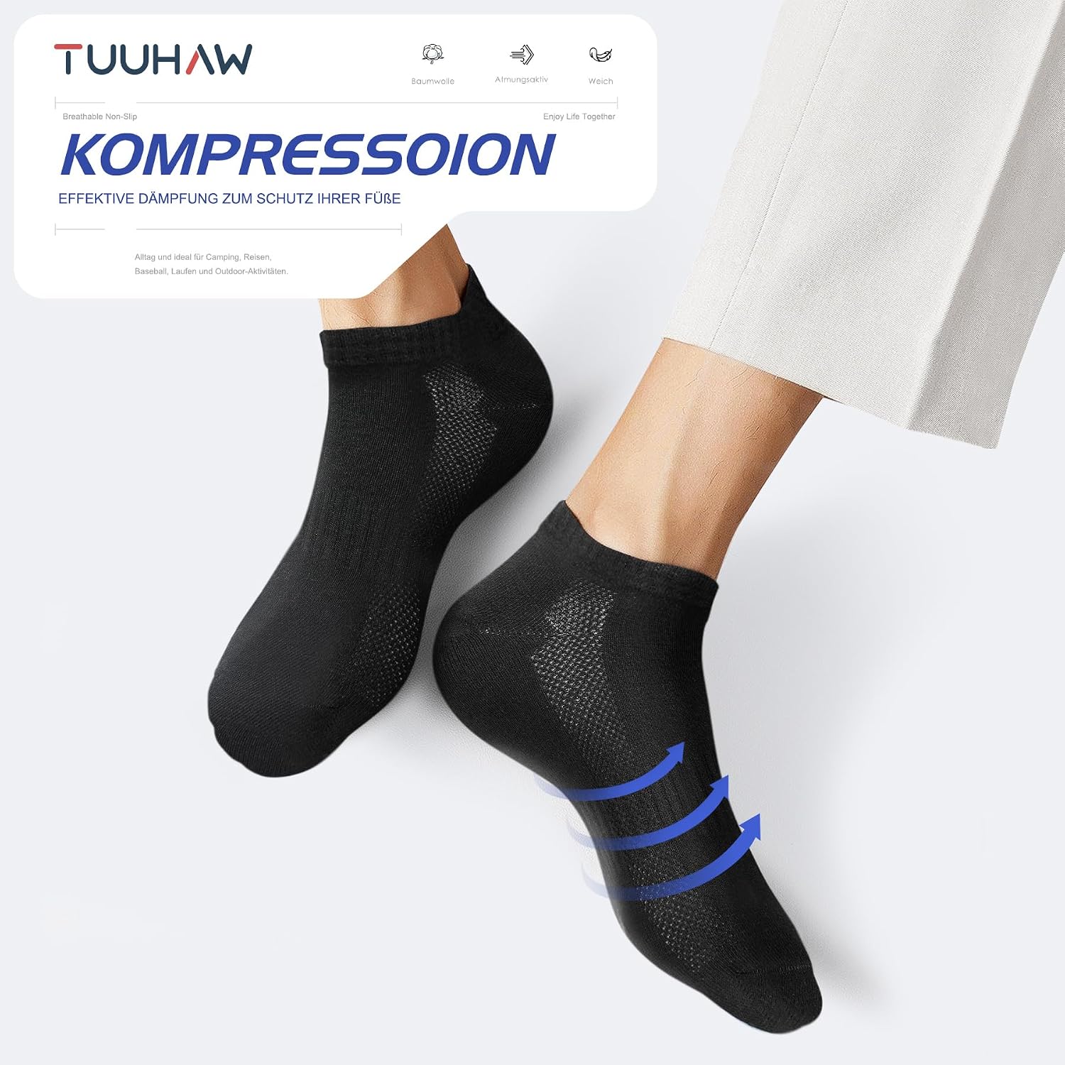 Detalle 2 de TUUHAW Trainer Socks 10 Pairs – Short Ankle, Breathable Cotton for Sports and Everyday Wear