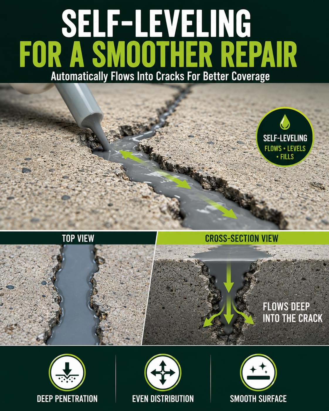 Detalle 1 de COATEZ Self-Leveling Concrete Crack Filler, 2-Pack Waterproof Formula