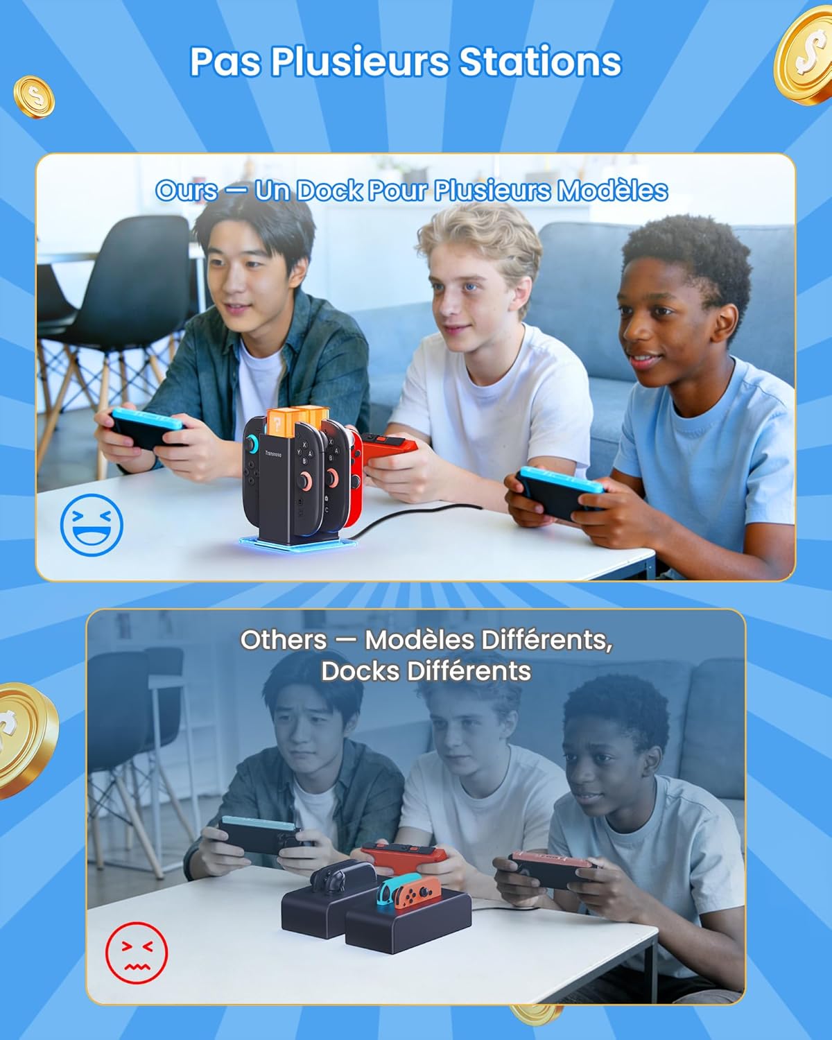 Thumbnail 2 de TRANSNOVO Chargeur 6-en-1 pour Nintendo Switch 2 / Switch & OLED : dock Joy-Con avec double système de charge