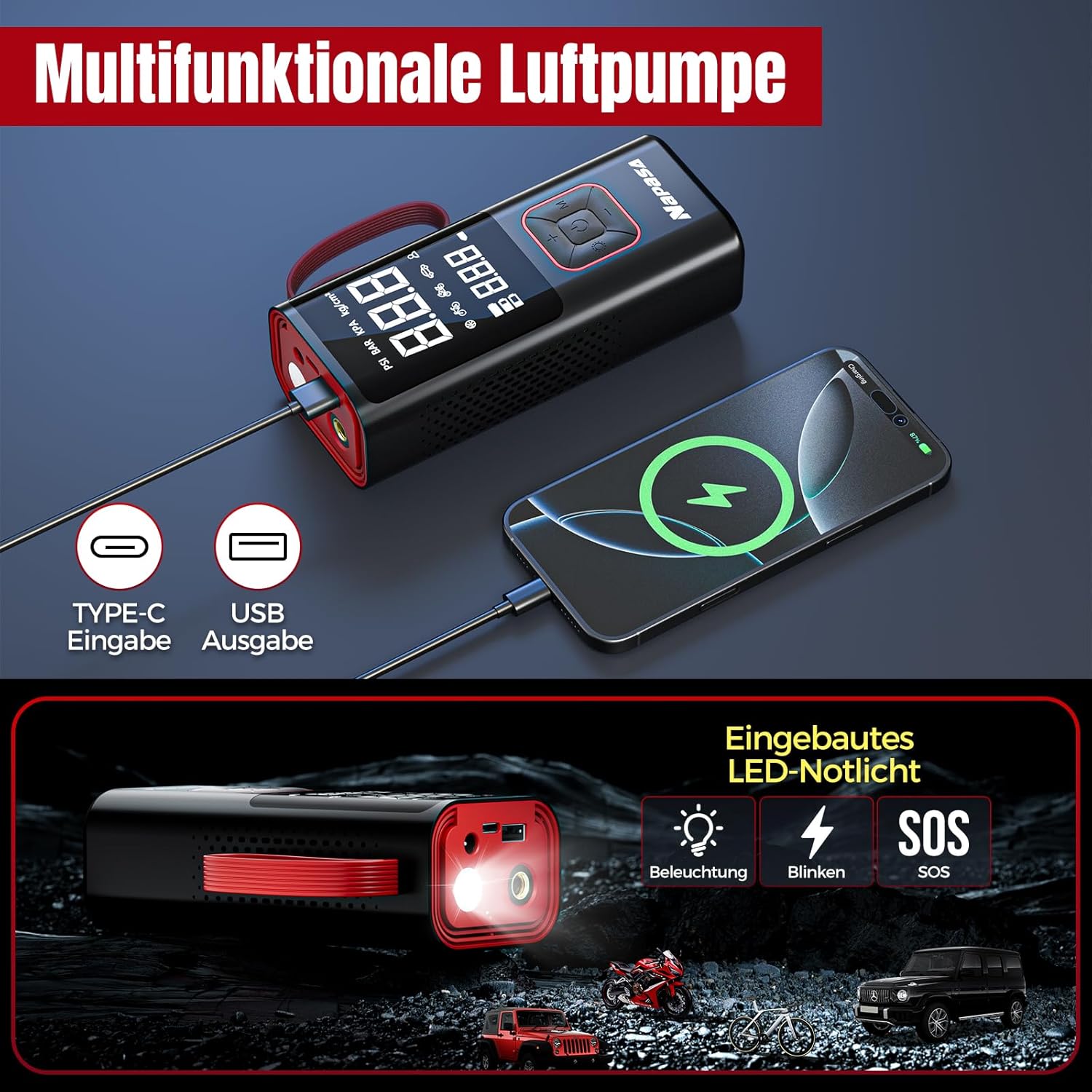 Thumbnail 5 de NAPASA Elektrische Luftpumpe 10,3 Bar