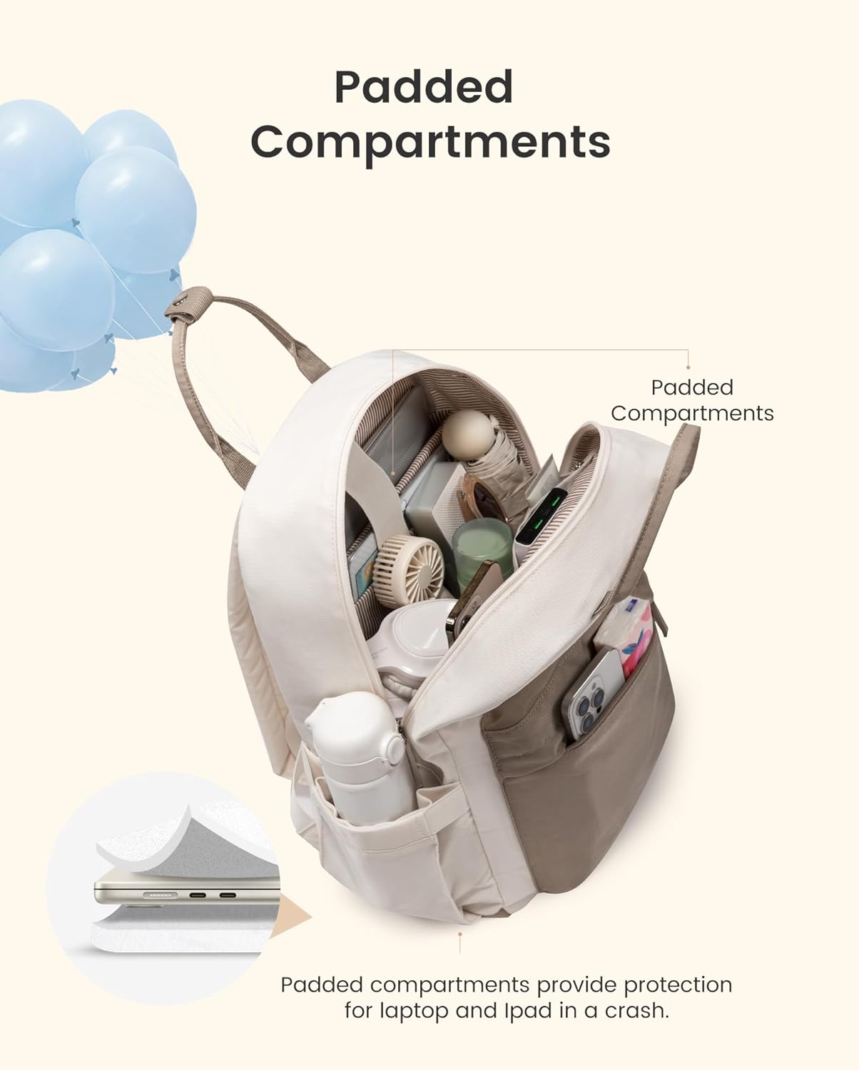 Detalle de LOVEVOOK Damen-Rucksack mit Laptopfach bis 15,6 Zoll – eleganter City-/Schulrucksack in Beige-Khaki