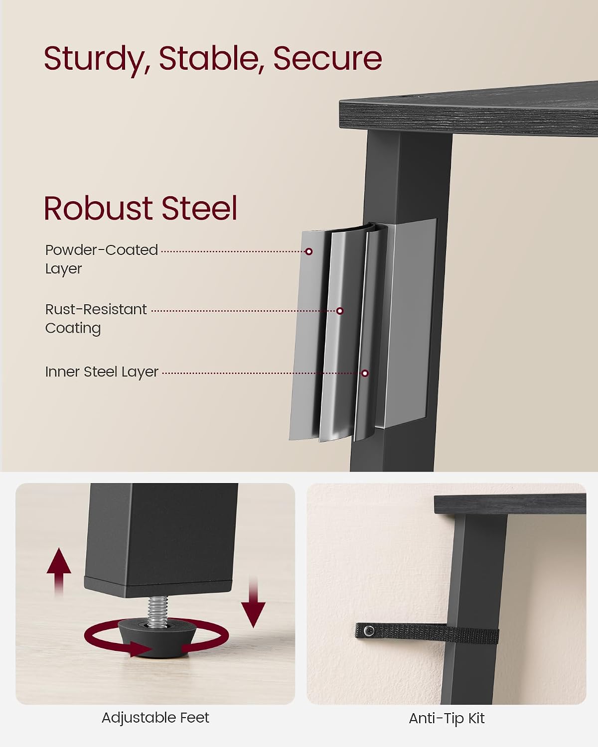 Detalle de VASAGLE BARNET LLS035B02 5-Tier Corner Shelf, Charcoal Grey and Matte Black