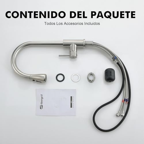 Thumbnail 7 de Ibergrif M22137 grifo de cocina extraíble con manguera, giro 360° y 3 modos de agua