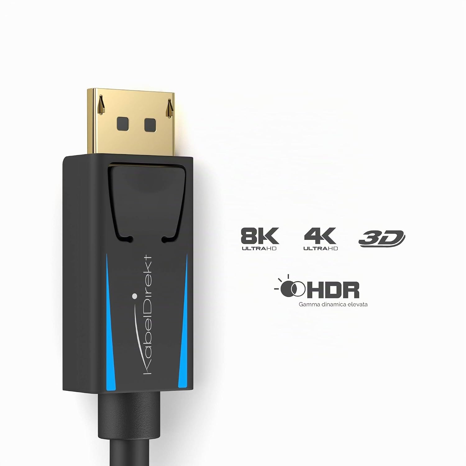 Detalle de KabelDirekt DisplayPort 8K – Cavo DP 1.4 con AIS e schermatura multistrato, 1 m