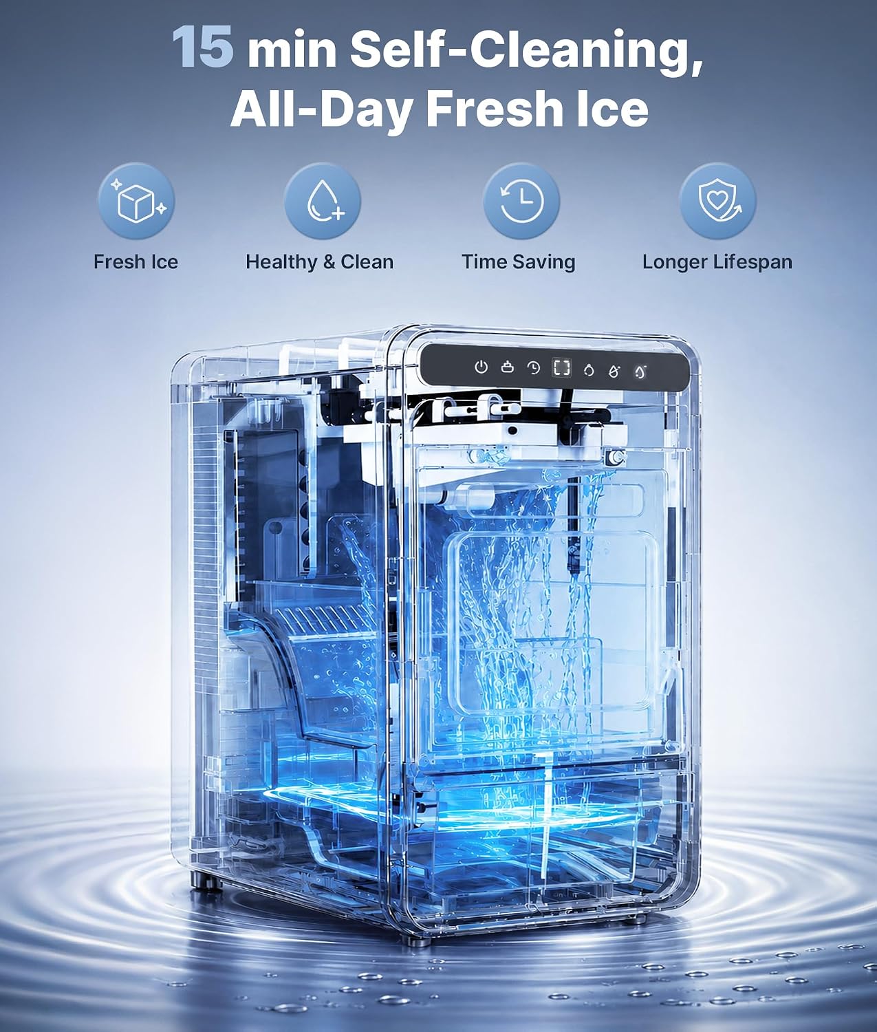 Thumbnail 5 de EXNOS KIC-005 Clear Ice Maker, 1.6-Inch Cubes, 10 Size Settings