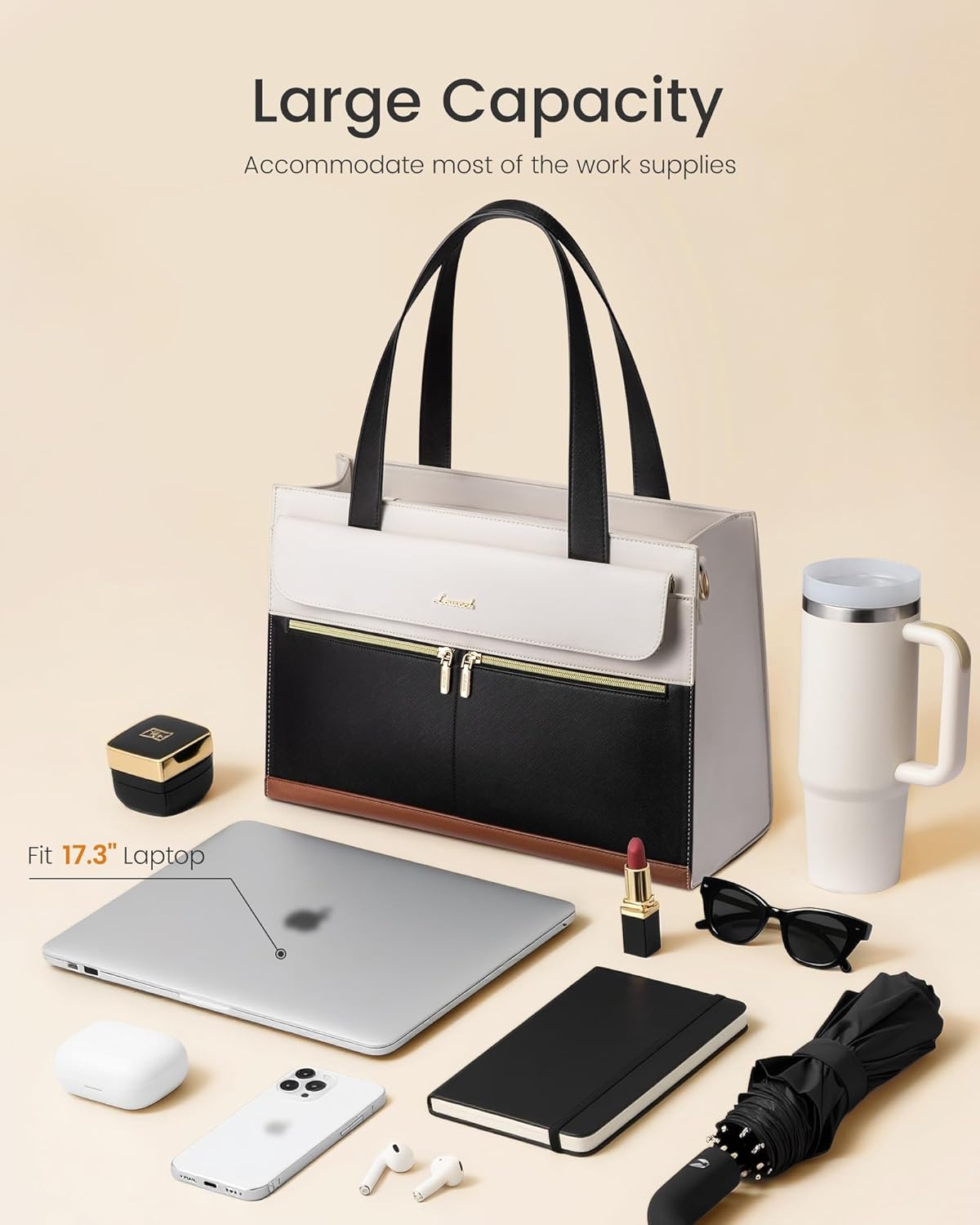 Detalle 2 de LOVEVOOK Laptoptasche 17,3 Zoll – robuste Handtasche für Damen, geeignet als Akten- und Lehrertasche