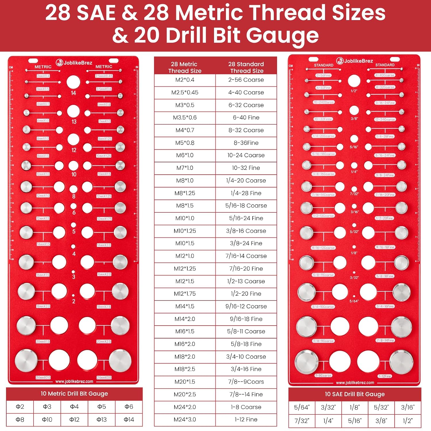 Thumbnail 1 de JoblikeBrez 76-Size Thread Checker with Metric, Standard, and Drill Bit Gauges