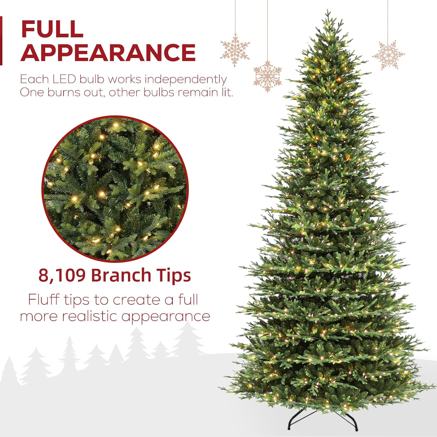 Detalle 2 de Hykolity 12 ft Prelit Artificial Christmas Tree, 850 Warm White LEDs, 8,165 Tips
