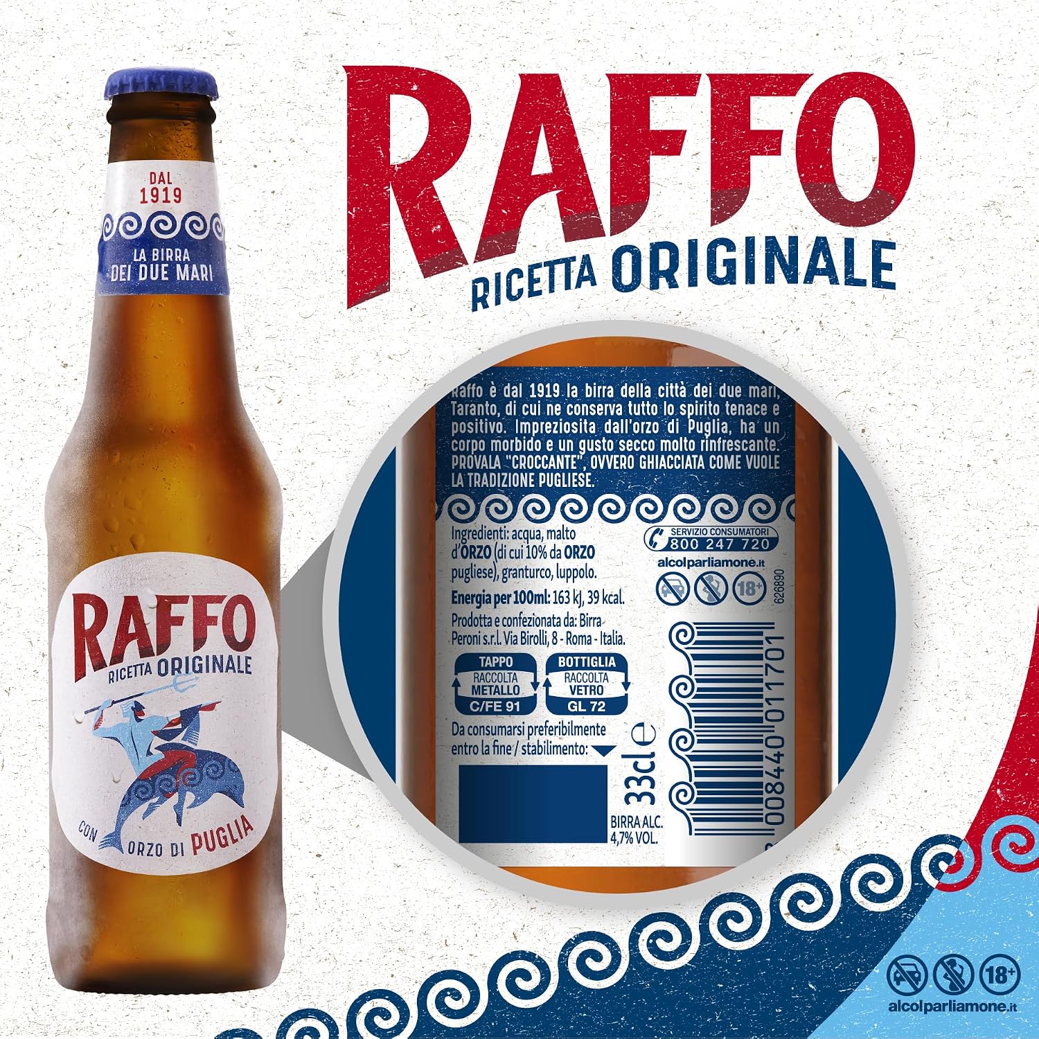 Detalle 2 de Raffo Ricetta Originale Cassa Birra Lager 24 x 33 cl — gusto secco, leggermente amaro
