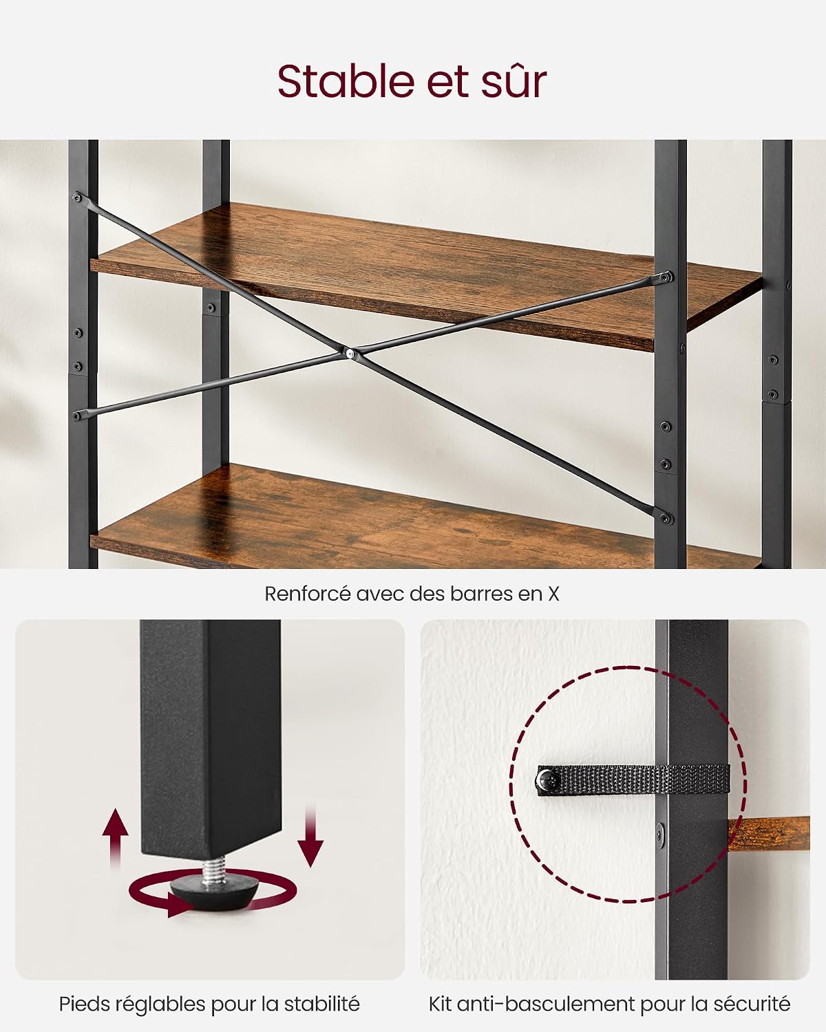 Detalle de VASAGLE LLS082B01 industriële open kast met 6 niveaus, 80 x 30 x 186 cm