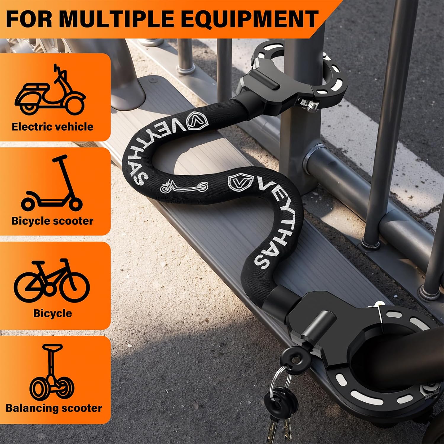 Detalle 2 de E-Scooter Schloss mit Tasche – 8-mm Handschellenschloss (90/97 cm) für maximale Sicherheit