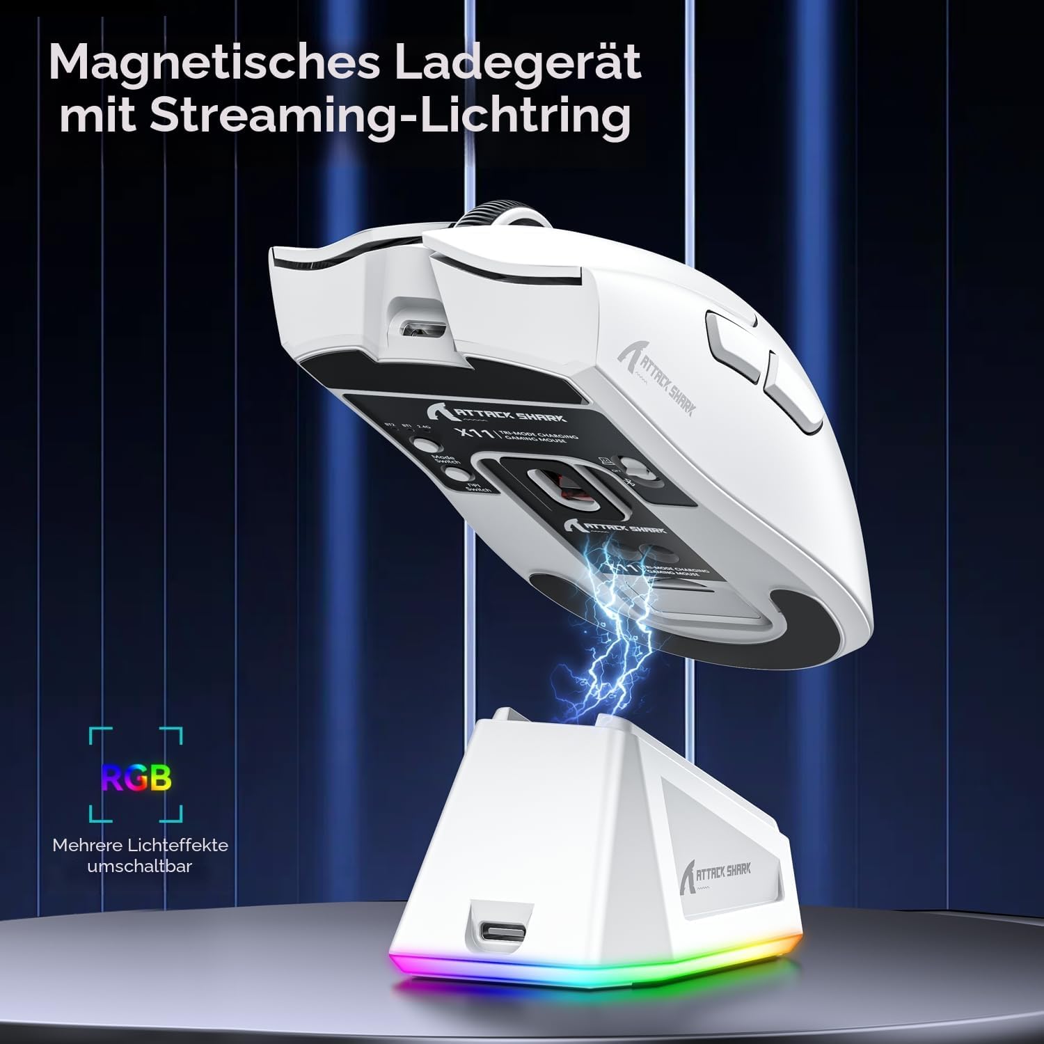Thumbnail 3 de ATTACK SHARK X11 Gaming-Maus mit magnetischer Ladestation, PixArt PAW3311 Sensor und 3 Verbindungsmodi