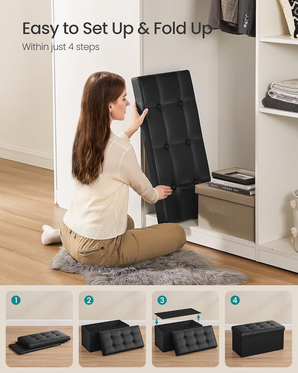 Detalle 2 de SONGMICS Storage Ottoman Bench 30 Inches