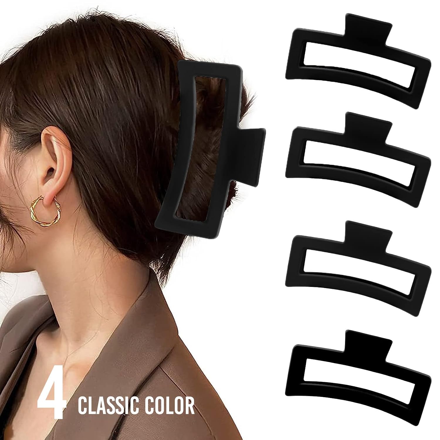 Detalle 1 de ZYTJ Z-5-Black Jumbo Hair Claw Clips, 5-Inch Matte Black, 4-Pack