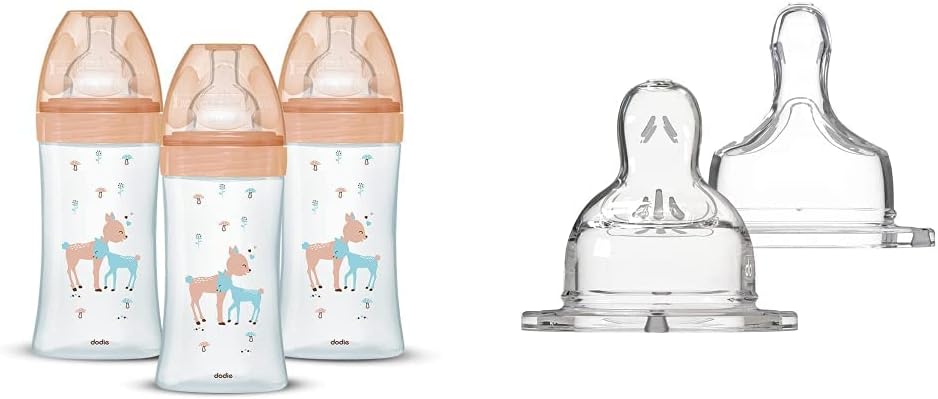 Detalle de Dodie Biberon Anti-Colique Sensation+ Verre 270 ml – Beige, Tétine plate, Débit 2