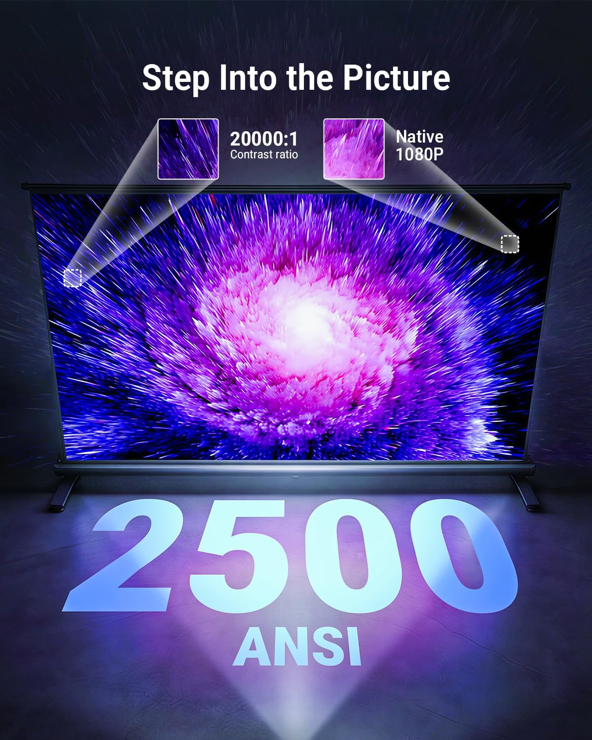 Detalle de Smart 4K Projector with Google TV Bundle — 2500 ANSI, Auto Focus, WiFi & Bluetooth
