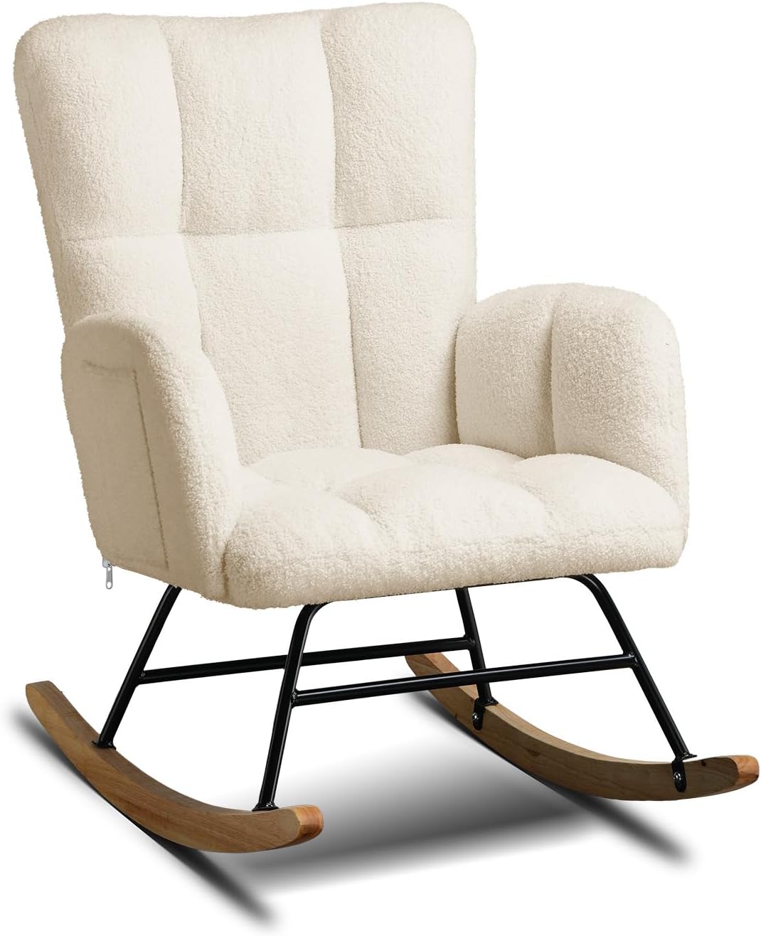 Detalle de COMHOMA H003 Rocking Chair, Beige Plush Upholstery, Wingback Design