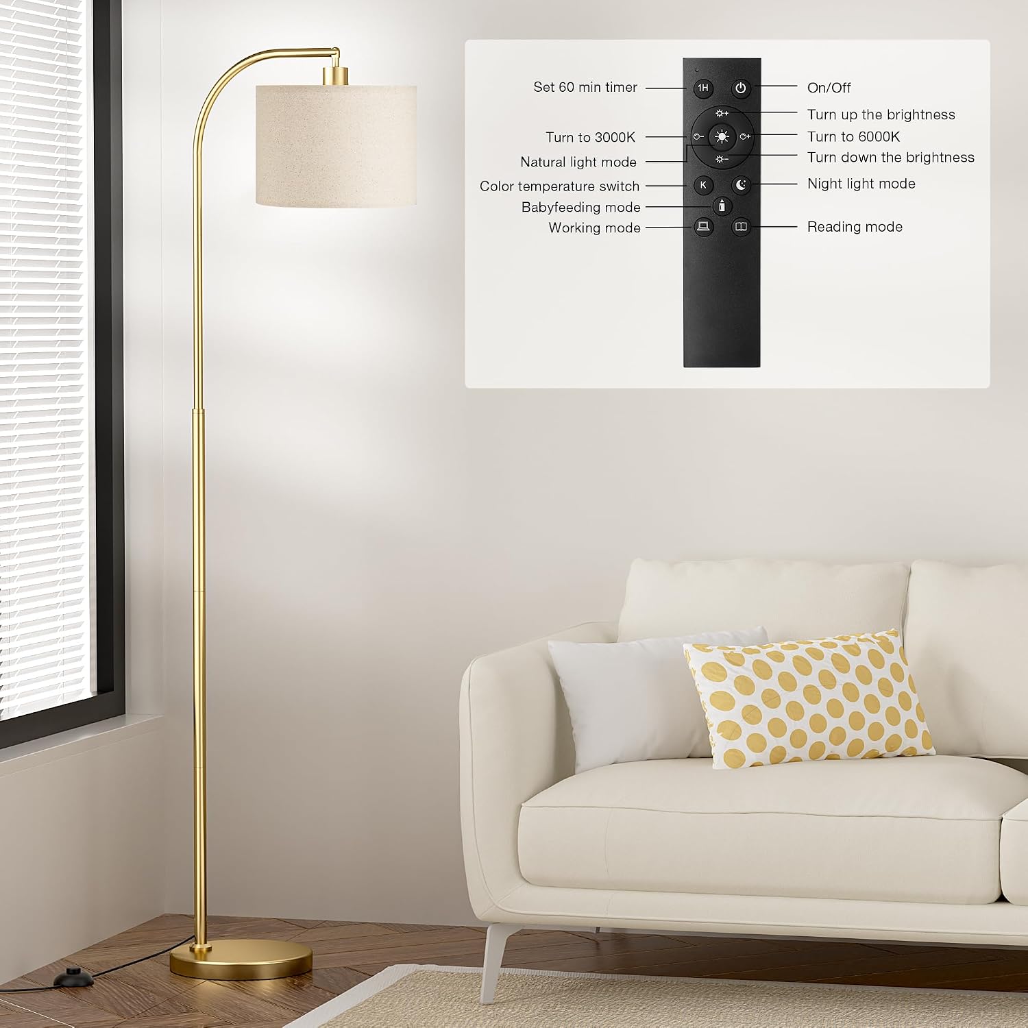 Thumbnail 4 de Ambimall Arc Floor Lamp, Deep Beige Shade