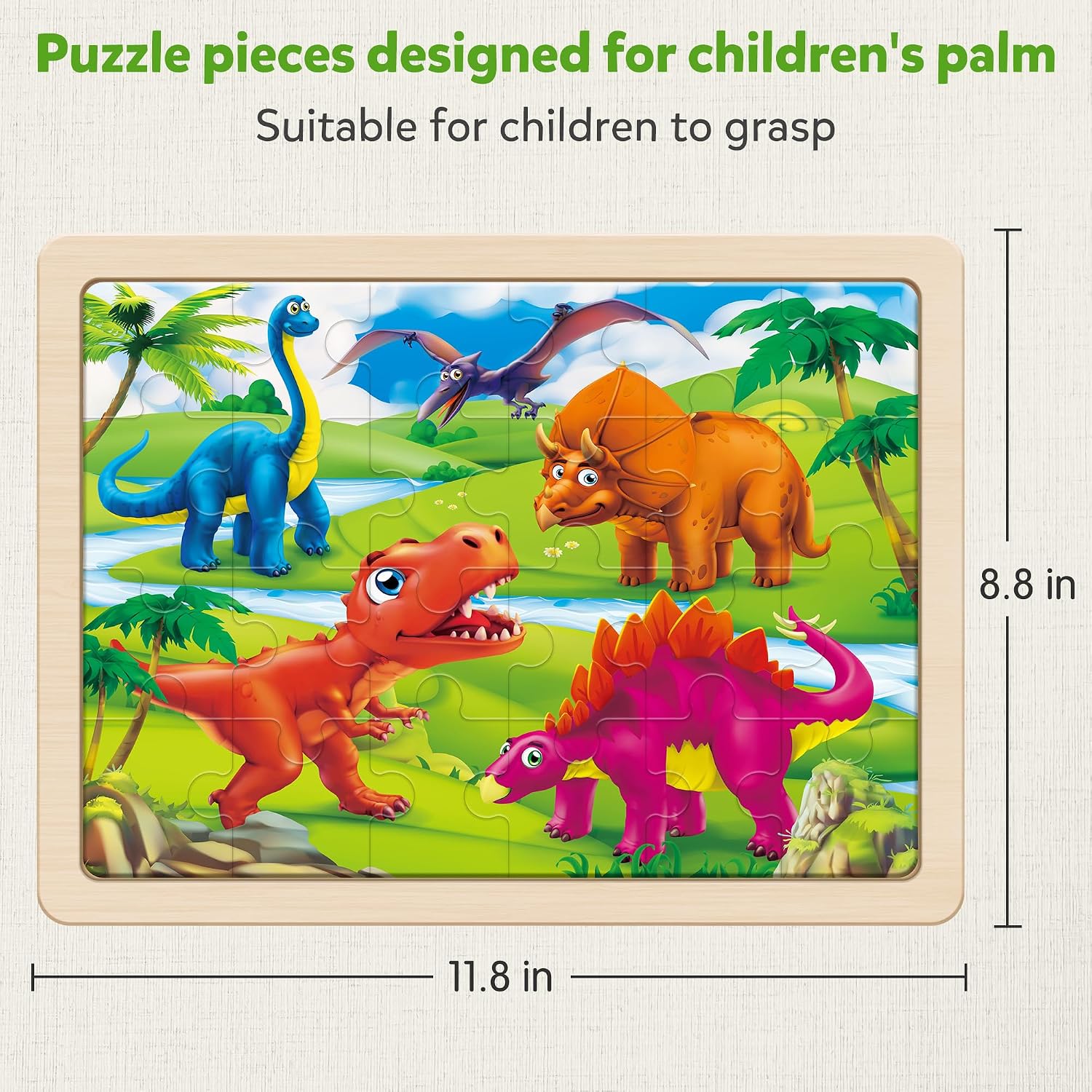 Detalle de SYNARRY Large Wooden Dinosaur Puzzles for Toddlers and Kids 3-6