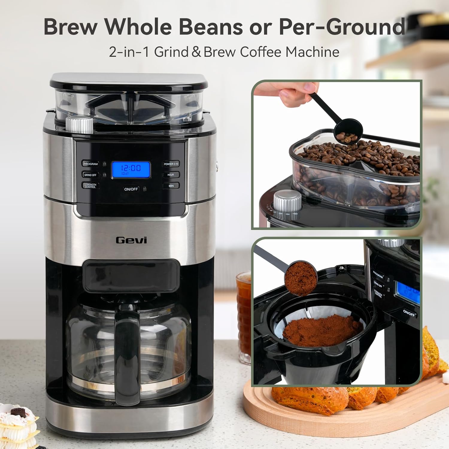 Detalle 2 de Gevi 10-Cup Coffee Maker with Grinder 1.5L