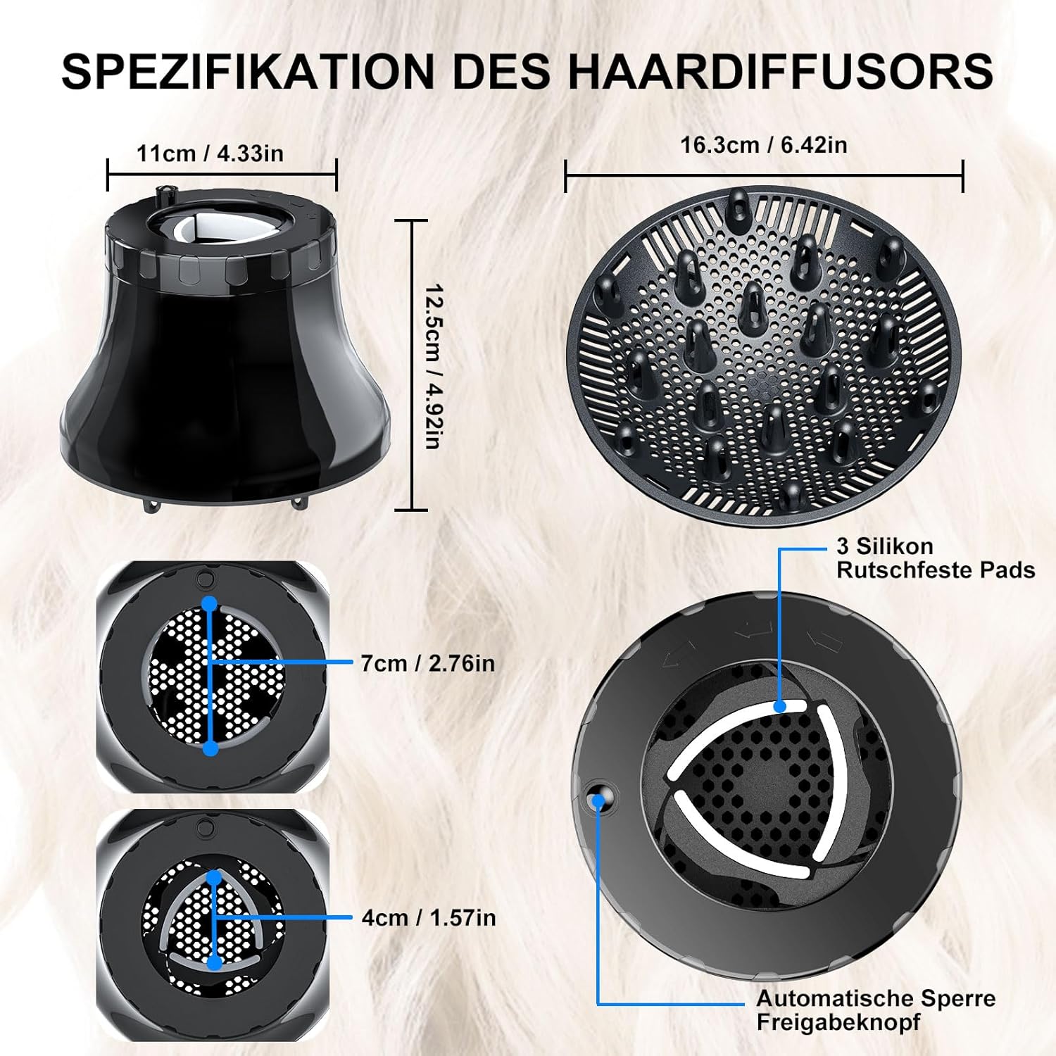 Thumbnail 5 de AISEELY Universal Haar-Diffusor 1,57–2,7" für lockiges Haar 💇♀