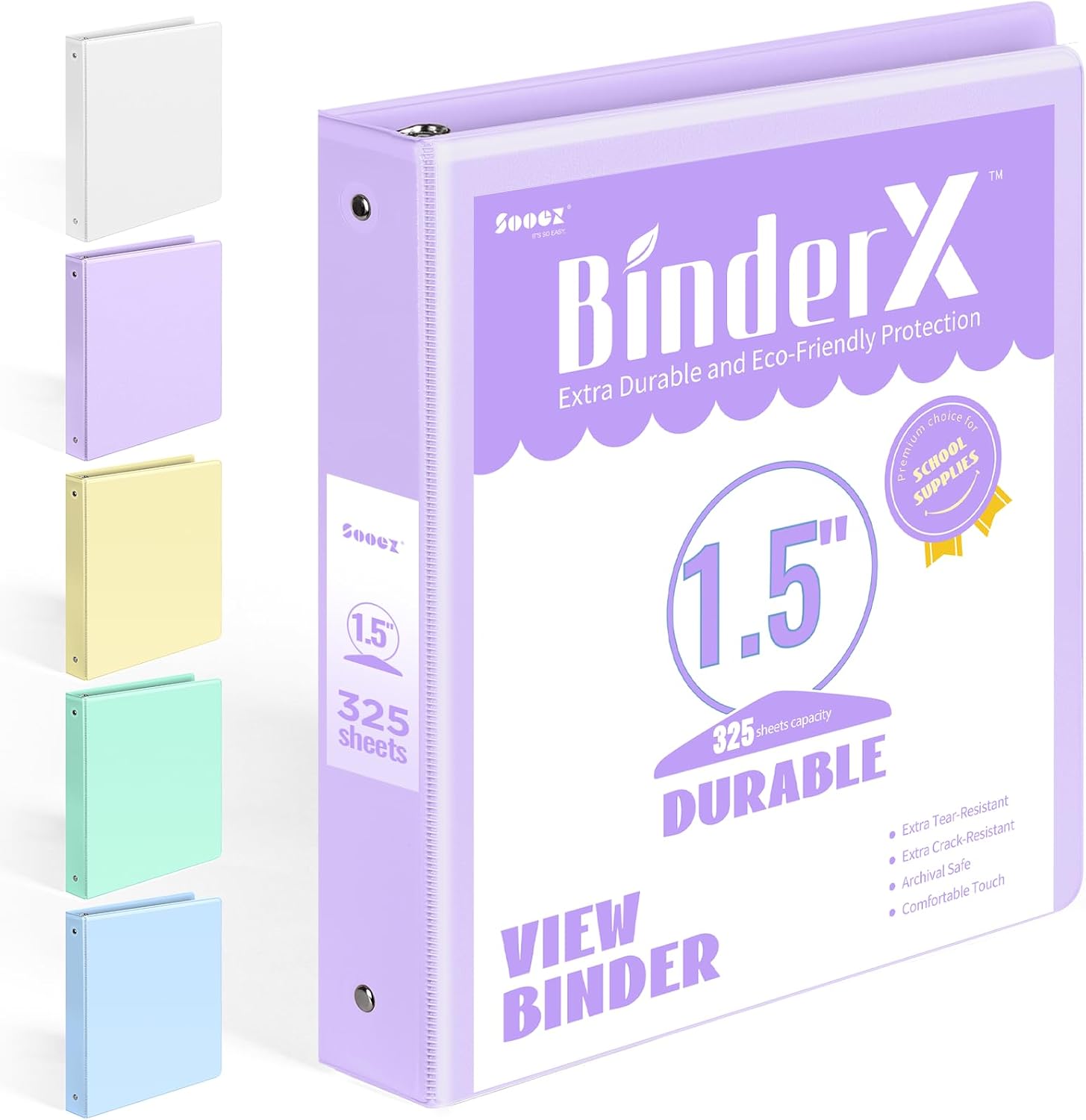 Detalle de Sooez SZA1601-8103A BinderX 1.5-Inch 3-Ring Binder, Lavender, Letter Size
