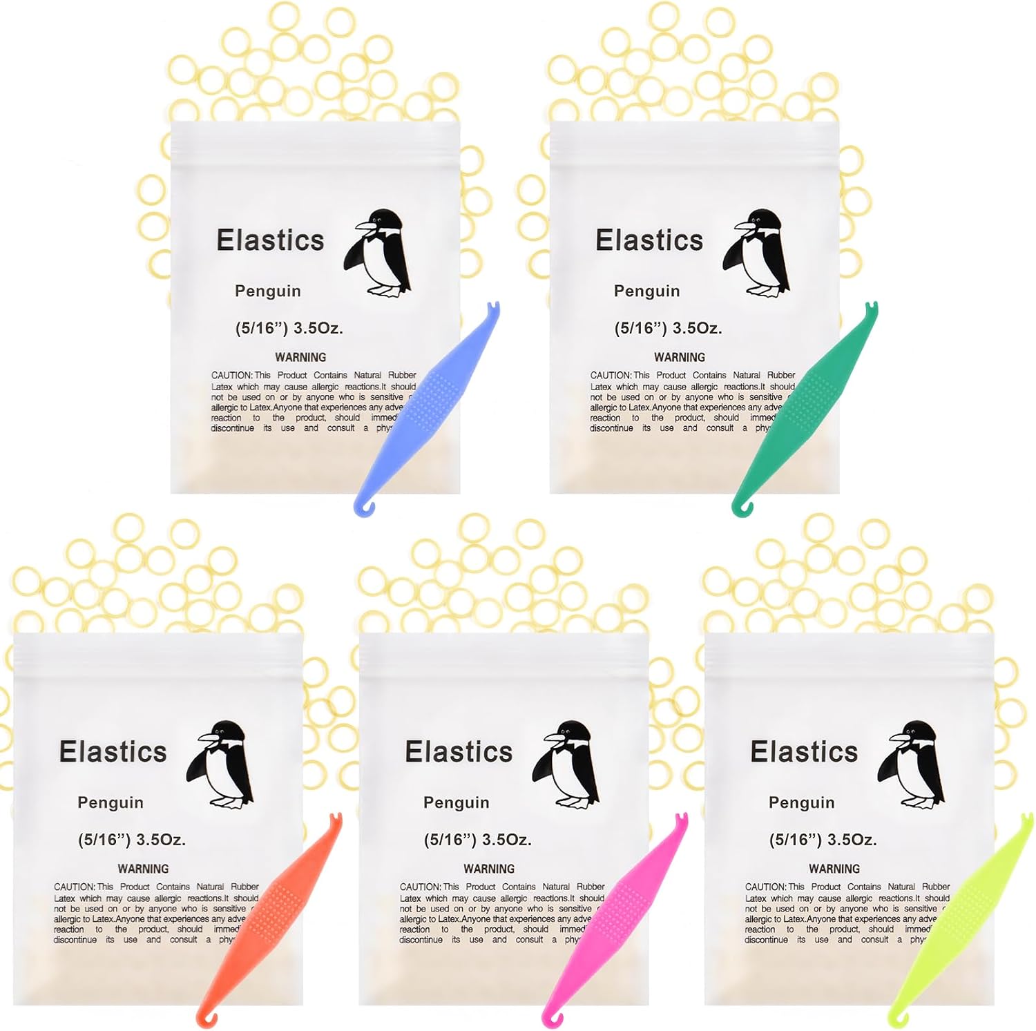 Detalle de OFFCUP ortodontiska gummiband 5/16, 500-pack med 5 placeringsverktyg