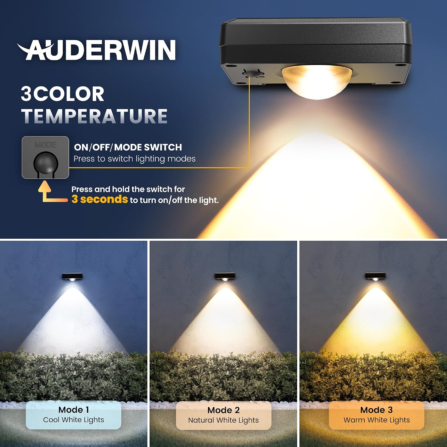 Detalle de AUDERWIN 11353 Solar Fence Lights, 20-Pack, 3 Colour Temperatures, IP65