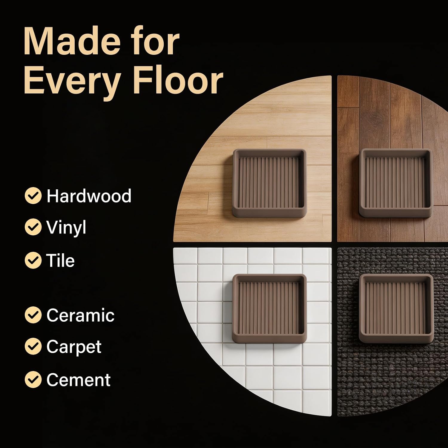 Detalle 2 de Yelanon FC-8 Furniture Coaster Cups, 3-Inch Rubber Non-Slip Floor Protectors