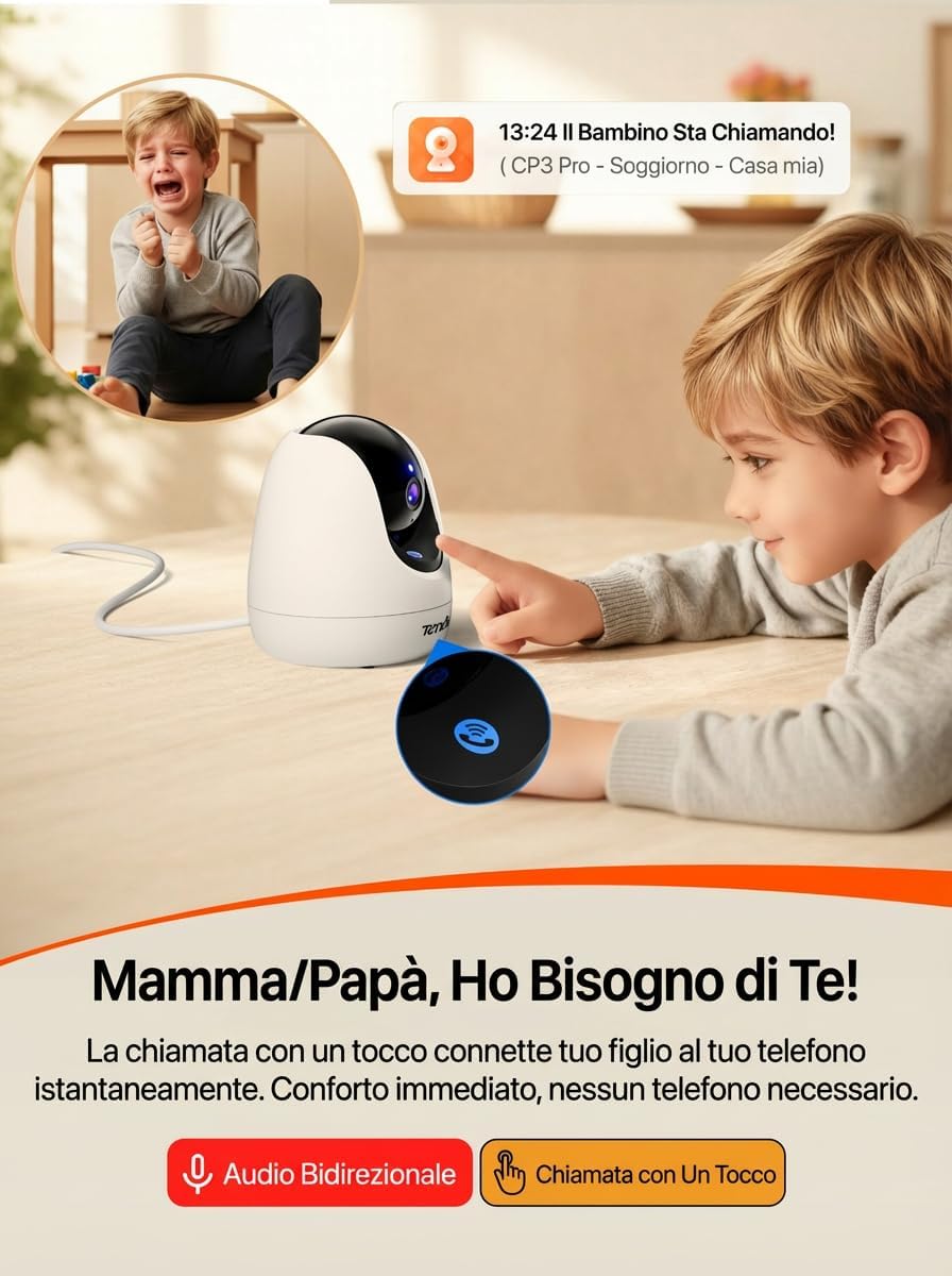 Thumbnail 2 de Tenda CP3 Pro Telecamera Wi‑Fi interna 360° 2K con visione notturna, chiamata one‑touch e audio bidirezionale