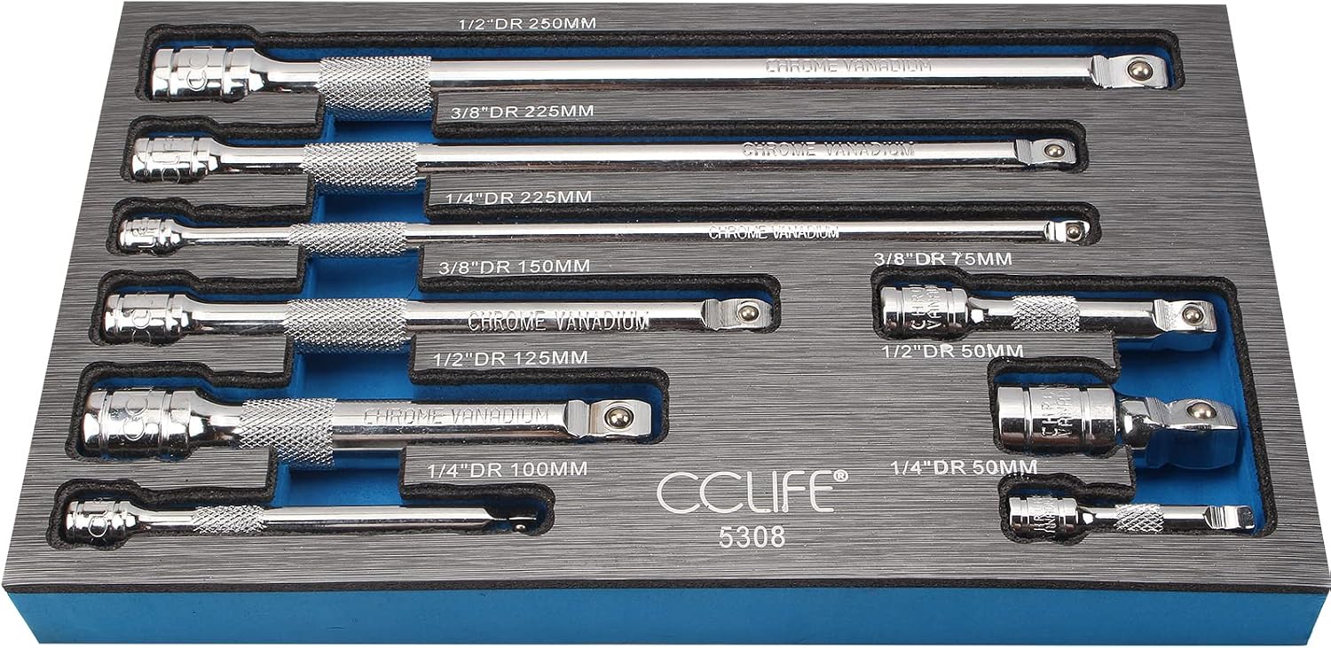 CCLIFE 9 Pezzi Set Prolunga Ribaltamento per Chiavi a Bussola in Cr-V (1/4, 3/8, 1/2 pollici)