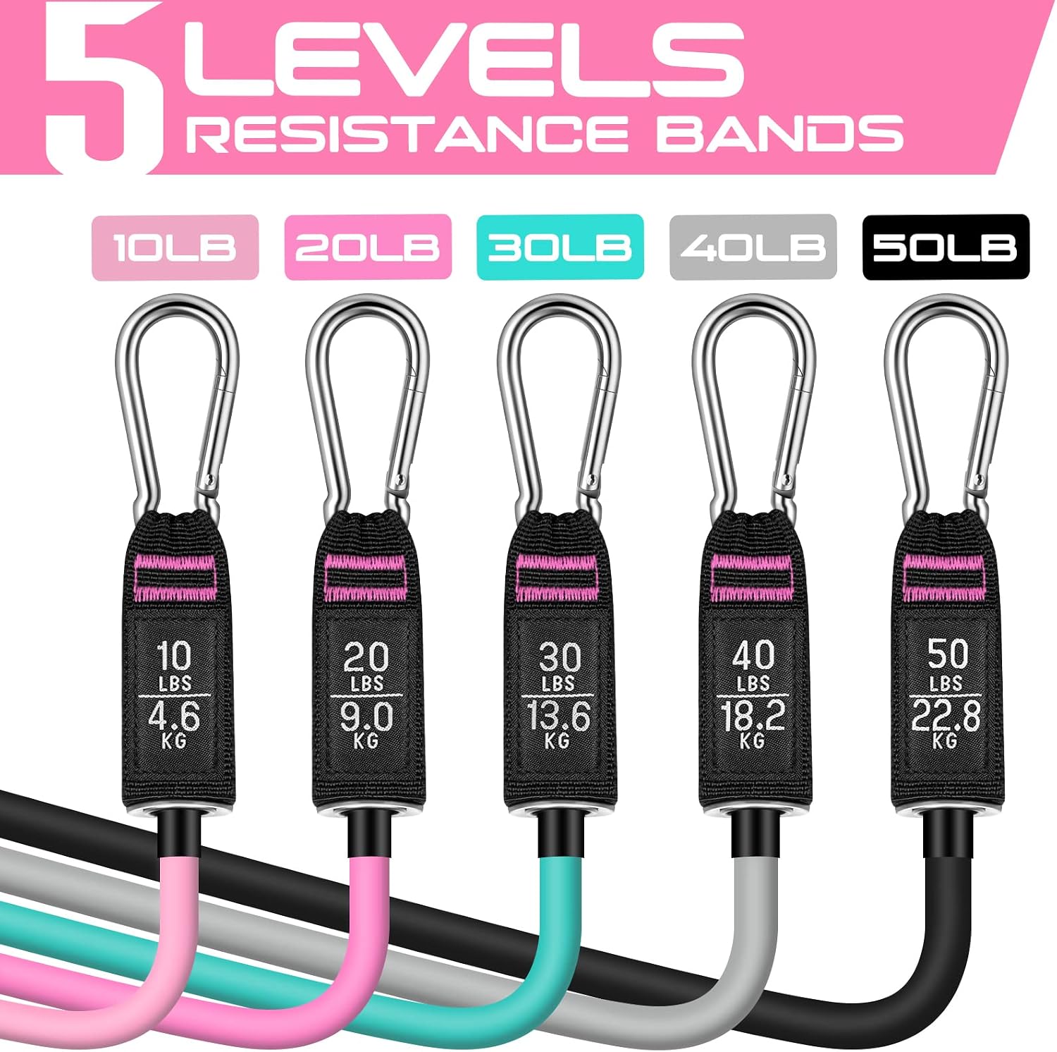 Detalle 2 de RENRANRING 10-150 LBS Resistance Band Set with Handles, 5 Levels